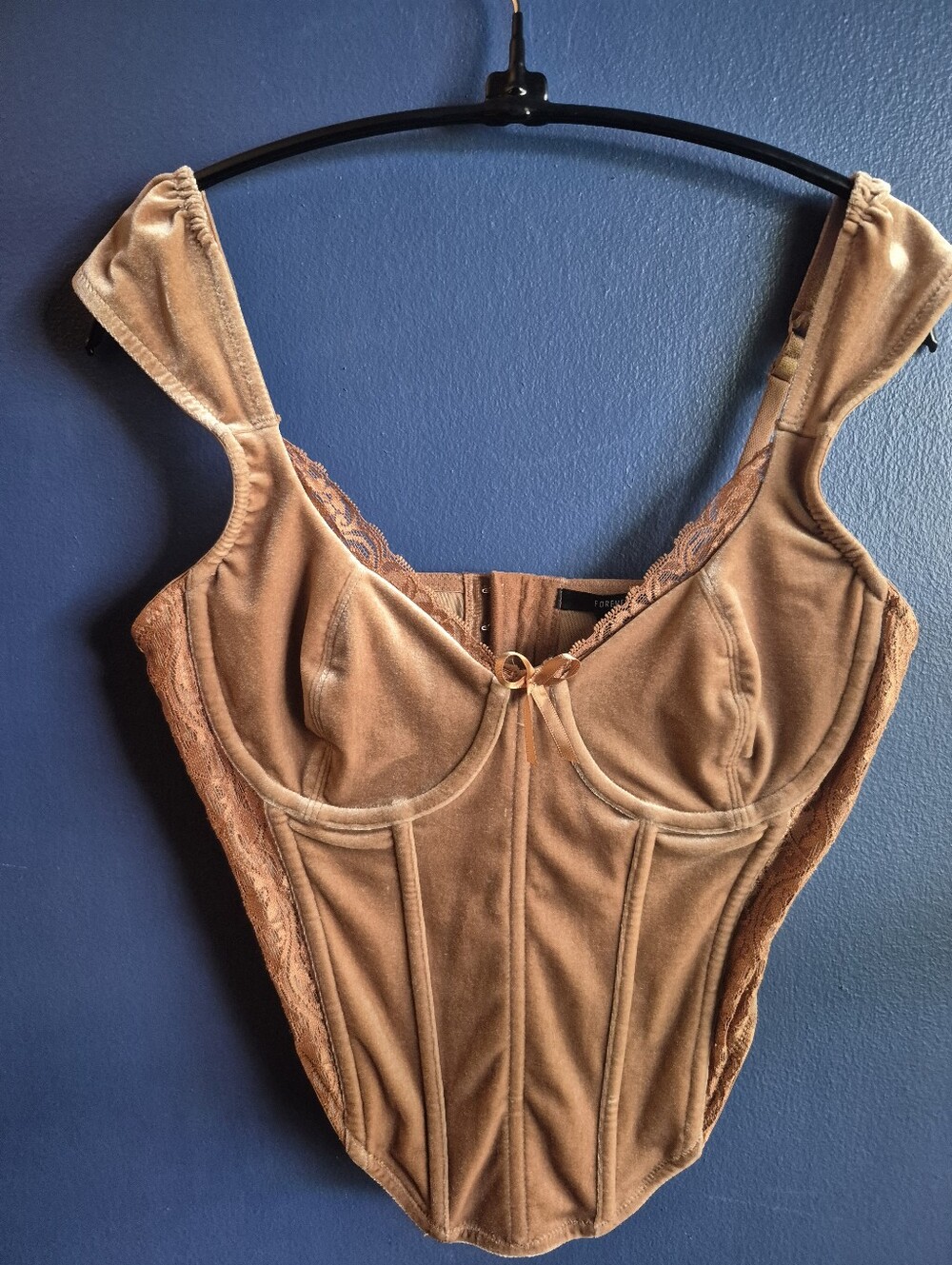 Forever 21 Velvet Lace Corset in Tan